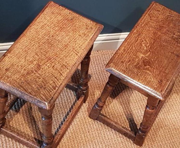 Matching Pair of Antique Oak Joint Stools - Image 3