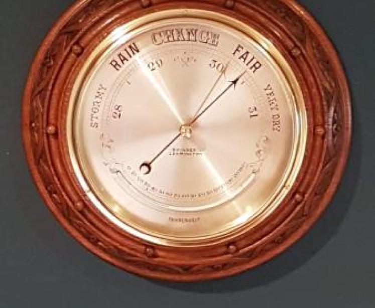 Antique Silvered Dial & Crescent Thermometer Barometer - Image 1