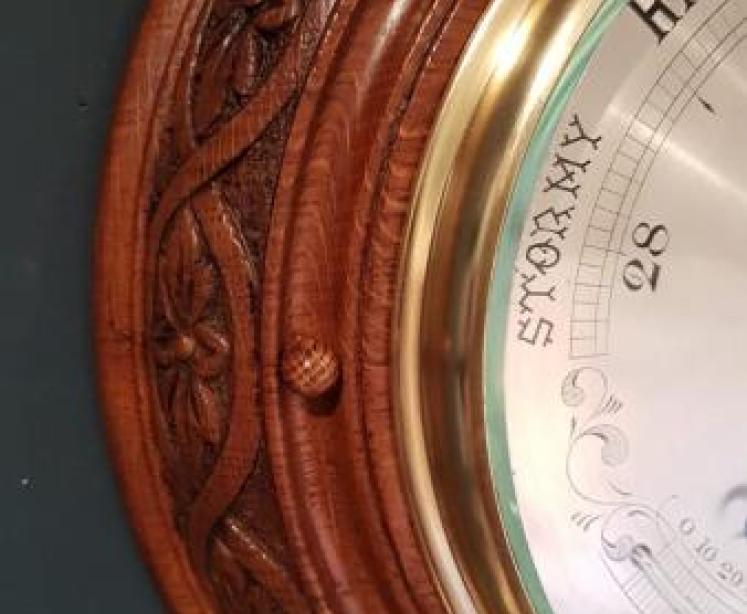 Antique Silvered Dial & Crescent Thermometer Barometer - Image 6