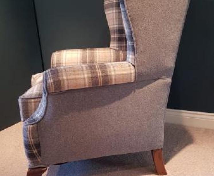 Antique Wing Back Arm Chair in Abraham Moon Fabric - Image 2