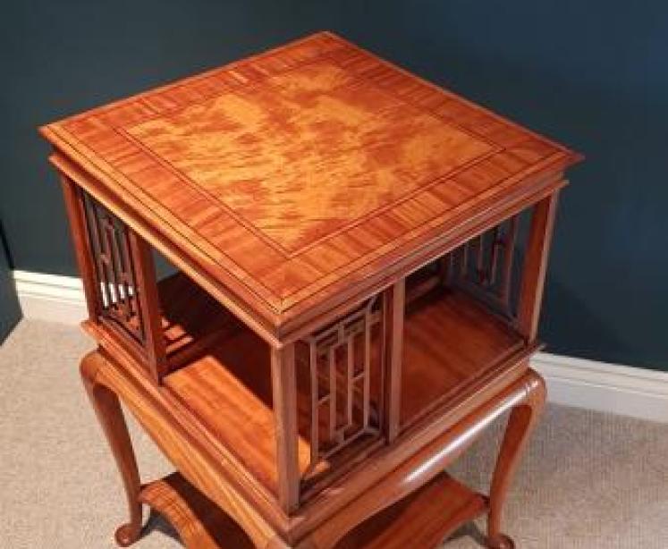 Antique Edwardian Period Satinwood Revolving Bookcase - Image 6