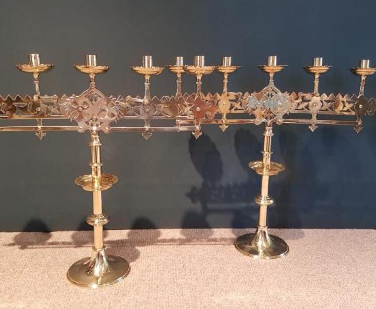 Superb Large Pair of Adjustable Church Candelabra  - Image 2
