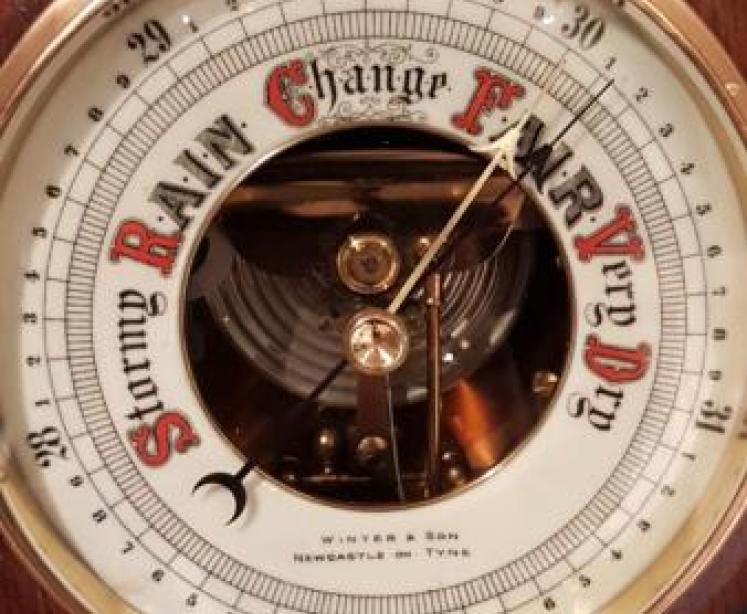 Victorian Oak Skeletonised Aneroid Barometer - Image 4