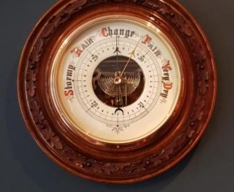 Large Antique Carved Walnut Wheel Barometer  - Image 1