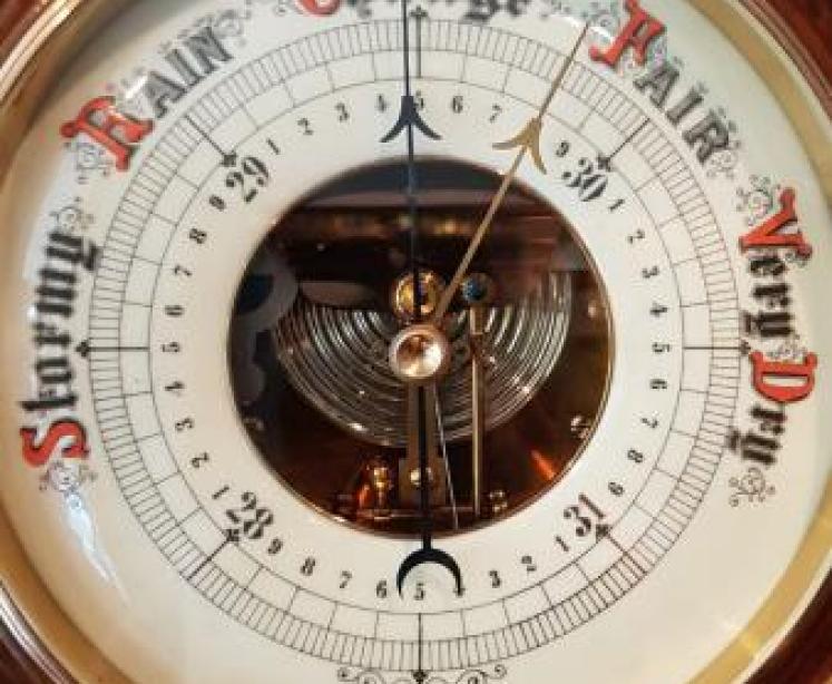 Large Antique Carved Walnut Wheel Barometer  - Image 2