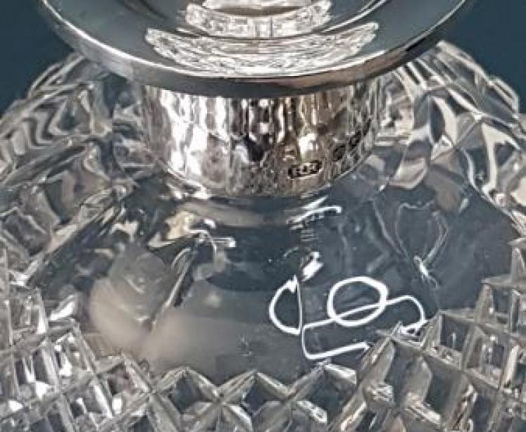 Victorian Cut Crystal Thistle Shaped Decanter with Silver Rim - Image 6