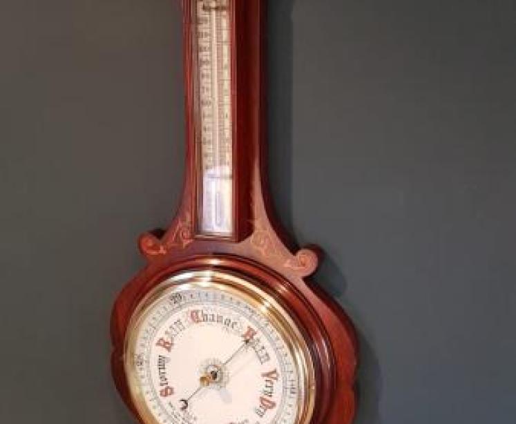 Superb Antique Inlaid Rosewood Banjo Barometer - Image 2