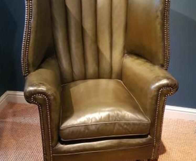 Early Victorian Leather Barrel Back Arm Chair - Image 1