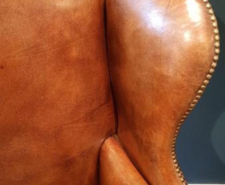 Antique Leather Wing Back Arm Chair - Image 6