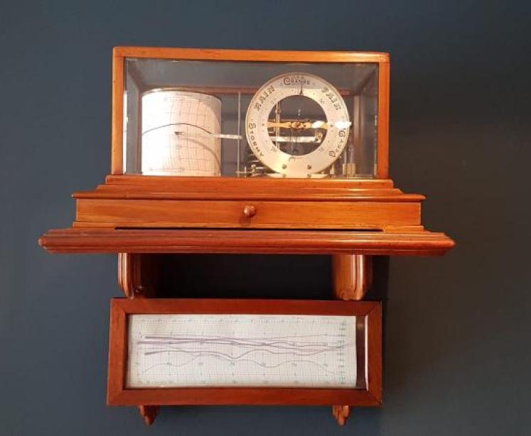 Rare Antique Walnut Barograph on Wall Bracket - Image 1