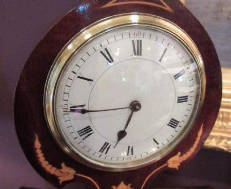 Art Nouveau Fruitwood Inlaid Mantel Clock - Image 2