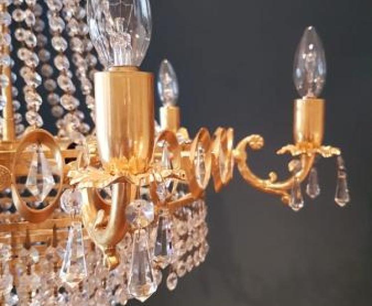 1950's Gilt Brass and Cut Crystal Chandelier - Image 4