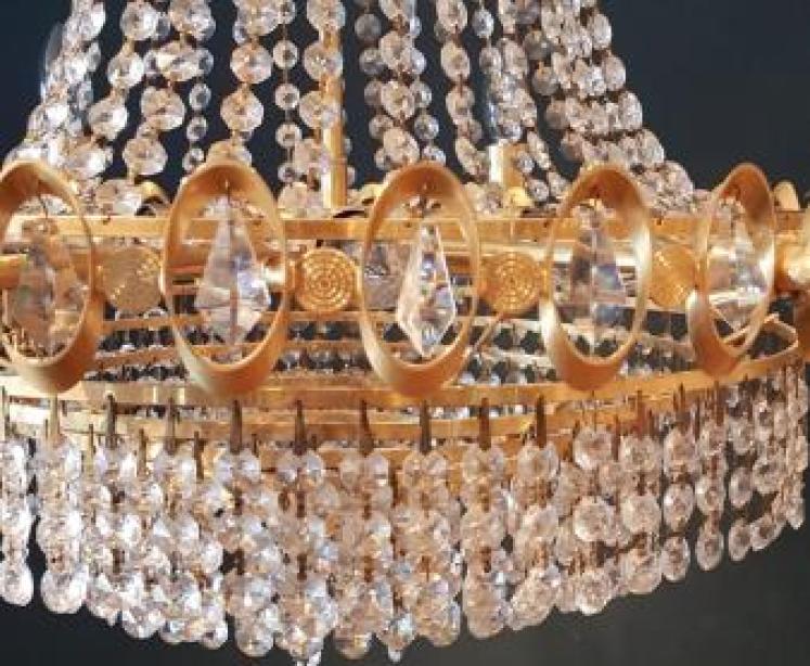 1950's Gilt Brass and Cut Crystal Chandelier - Image 5