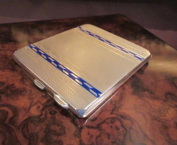 Superb George V Silver & Blue Enamel Chequered Case - Image 1