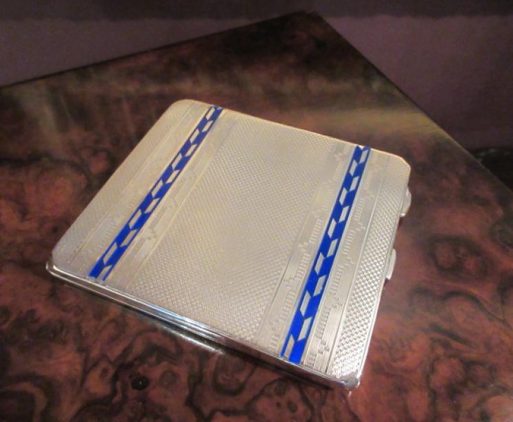 Superb George V Silver & Blue Enamel Chequered Case - Image 2