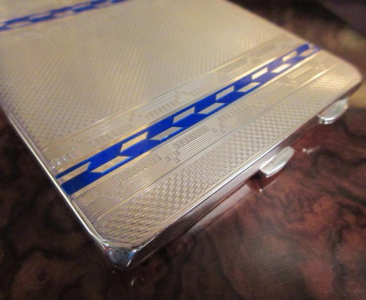 Superb George V Silver & Blue Enamel Chequered Case - Image 3