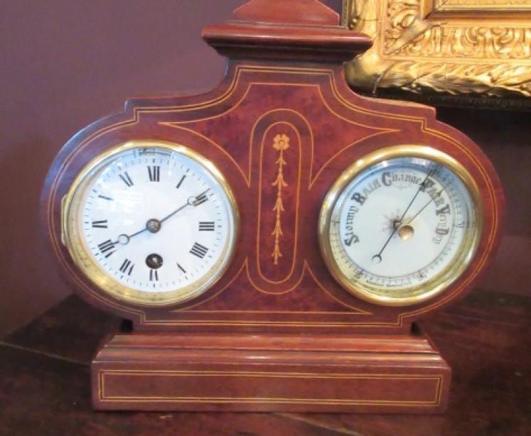 Top Quality Antique Mahogany Inlaid Clock Barometer - Image 1