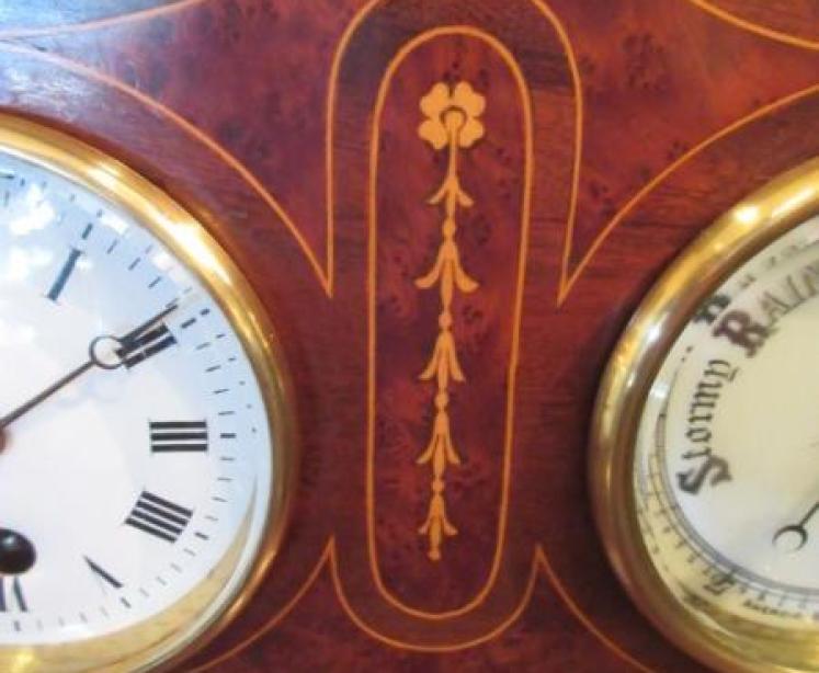 Top Quality Antique Mahogany Inlaid Clock Barometer - Image 2