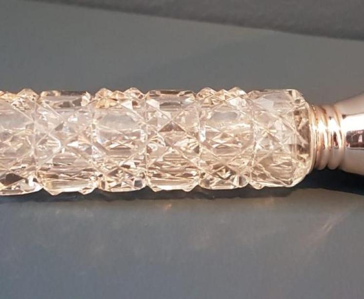 Cut Crystal and Silver Engine Turned Enamel Scent Bottle - Image 3