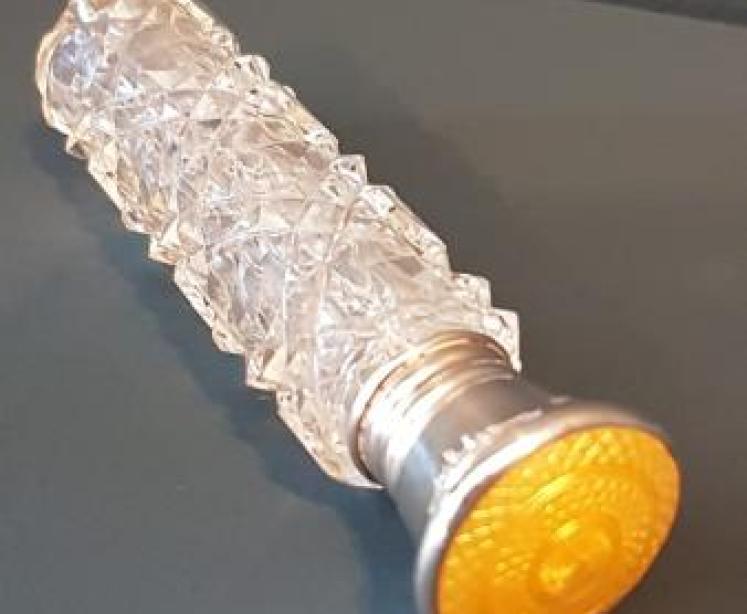 Cut Crystal and Silver Engine Turned Enamel Scent Bottle - Image 4