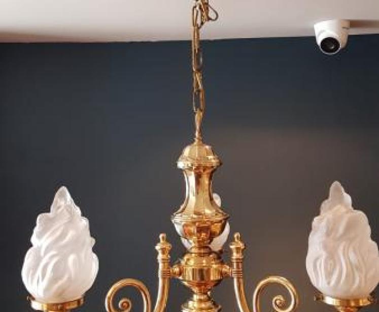 Edwardian Cast Brass 3 Arm Chandelier - Image 1