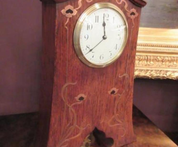 Art Nouveau Copper & Ebony Inlaid Mantel Clock - Image 1