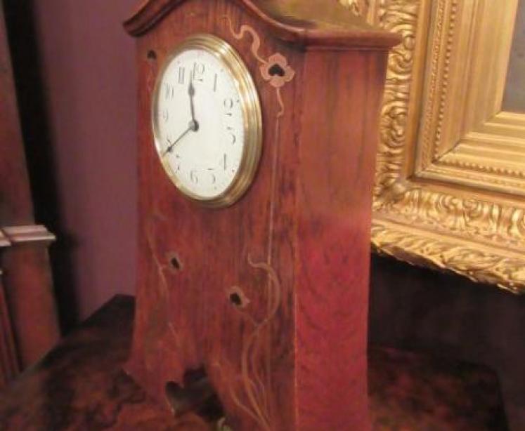 Art Nouveau Copper & Ebony Inlaid Mantel Clock - Image 7