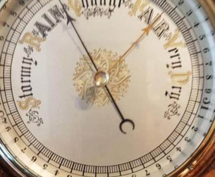 Antique Engraved Silver Dial Oak Barometer - Image 3