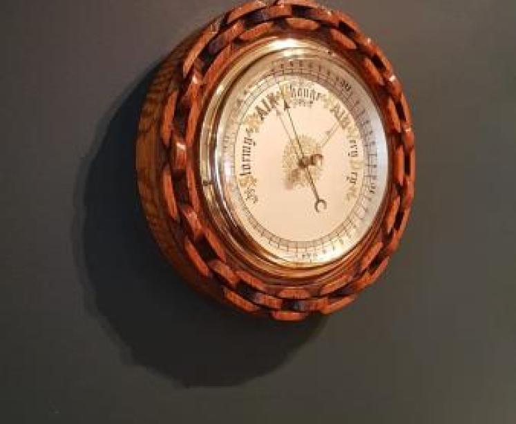 Antique Engraved Silver Dial Oak Barometer - Image 5