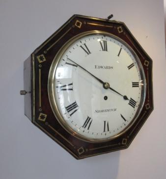 Antique Flame Mahogany & Brass Inlaid Fusee Wall Clock