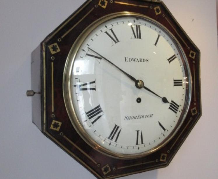 Antique Flame Mahogany & Brass Inlaid Fusee Wall Clock - Image 1