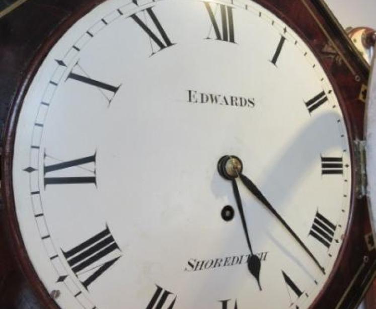 Antique Flame Mahogany & Brass Inlaid Fusee Wall Clock - Image 2