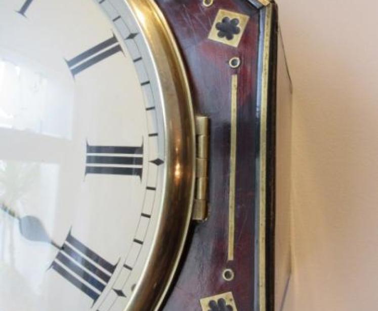 Antique Flame Mahogany & Brass Inlaid Fusee Wall Clock - Image 5