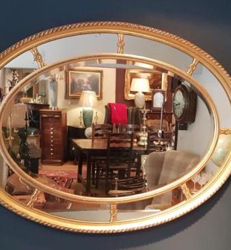 Large Victorian Oval Gilt Segmented Mirror 