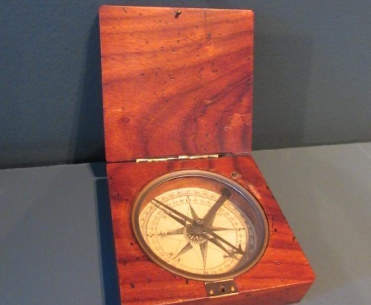 Antique Walnut Cased Pocket Compass - Image 1