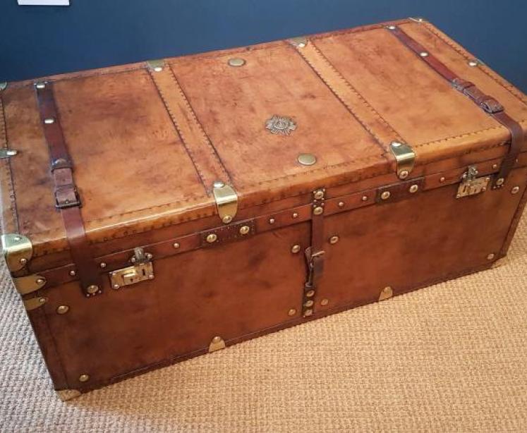 Superb Antique Leather Military Trunk - Image 1