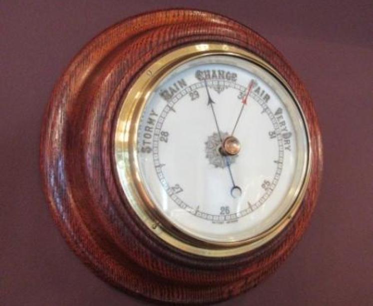 Antique Polished Oak Aneroid Barometer - Image 1