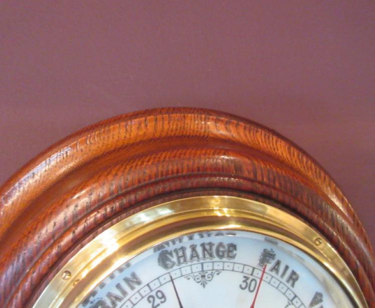 Antique Polished Oak Aneroid Barometer - Image 4