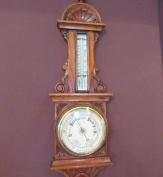 Small Antique Carved Oak Banjo Barometer