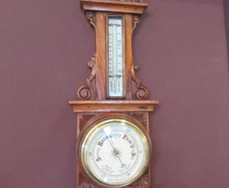 Small Antique Carved Oak Banjo Barometer - Image 1