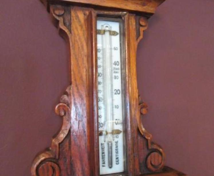 Small Antique Carved Oak Banjo Barometer - Image 5