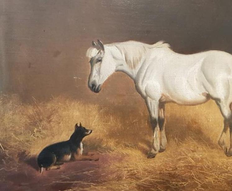 Victorian Oil on Canvas Stable Scene  - Image 2