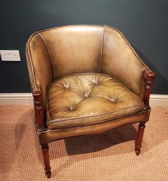1920's Olive Hide Tub Chair