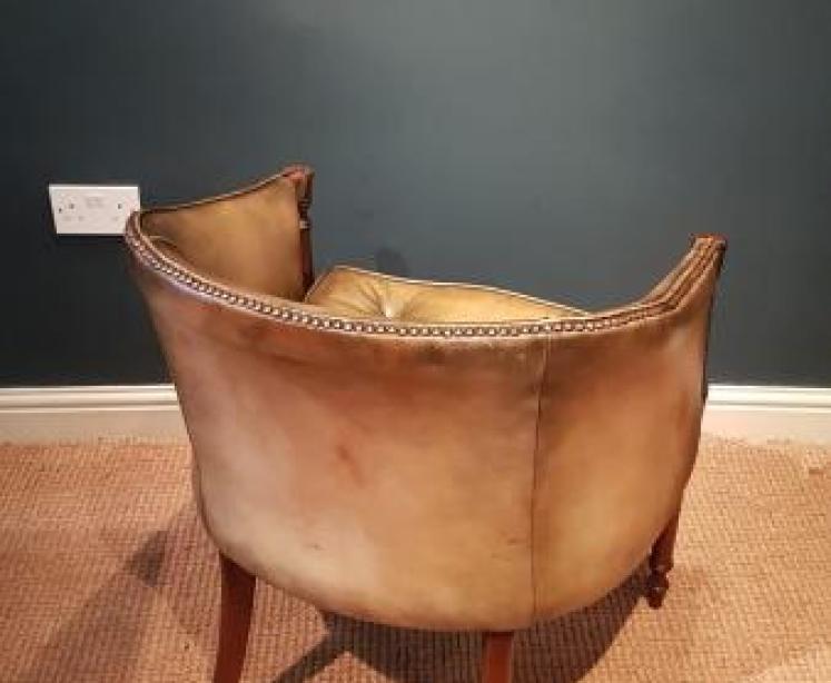 1920's Olive Hide Tub Chair - Image 2