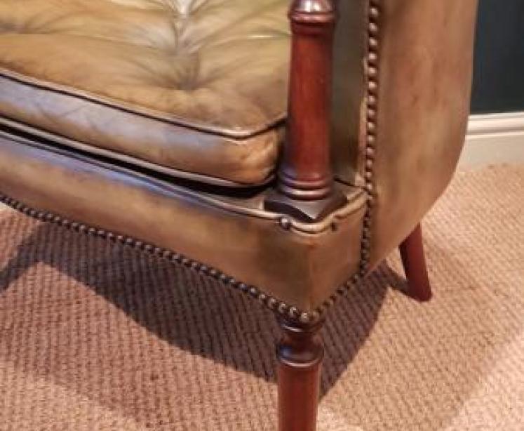 1920's Olive Hide Tub Chair - Image 4