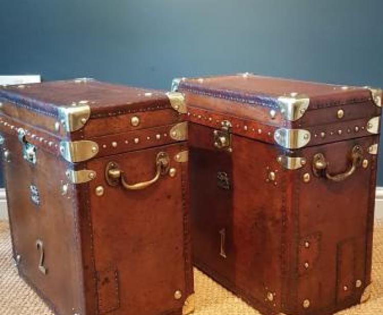 Pair of Antique Leather Bound Military Trunks - Image 3