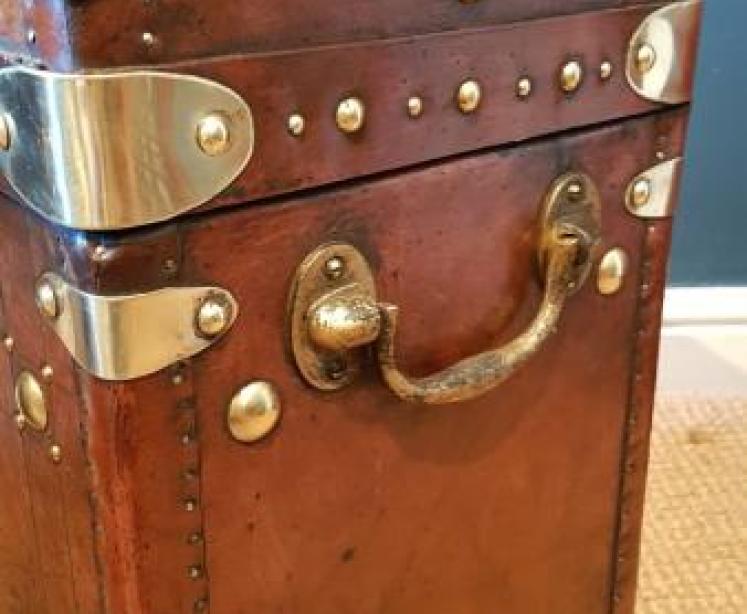 Pair of Antique Leather Bound Military Trunks - Image 4