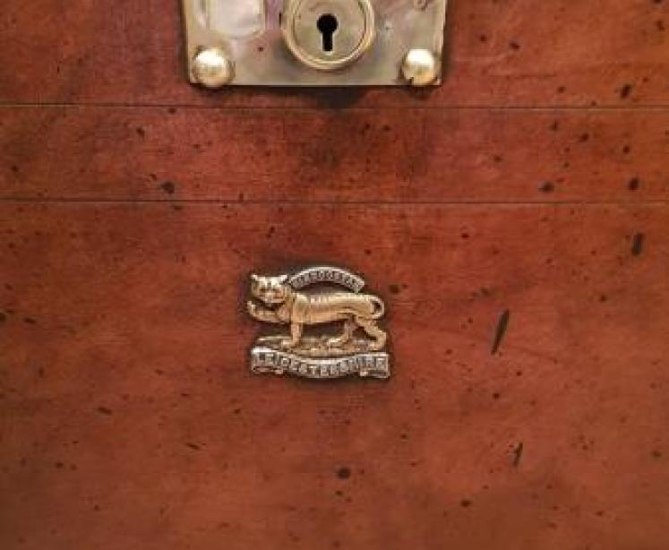 Pair of Antique Leather Bound Military Trunks - Image 5