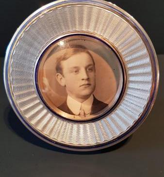Silver and Pale Blue Engine Turned Enamel Photo Frame