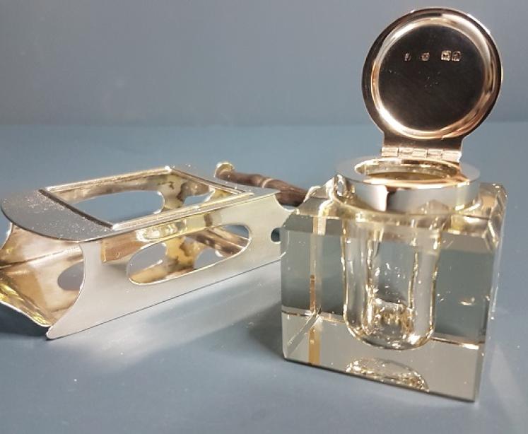 Late Victorian Silver and Cut Glass Inkwell - Image 1